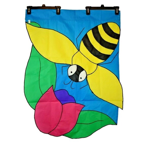 Bumblebee with Flower Outdoor Garden Flag Large 28 x 38 - Picture 2 of 4